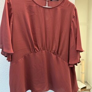 Express Women's Ruffle Sleeve Blouse - Rust